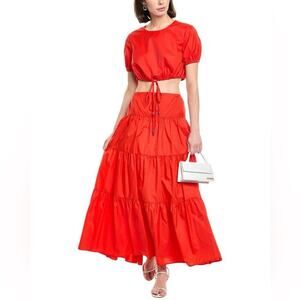 NEW NWT STAUD Lucca Tiered Midi Skirt